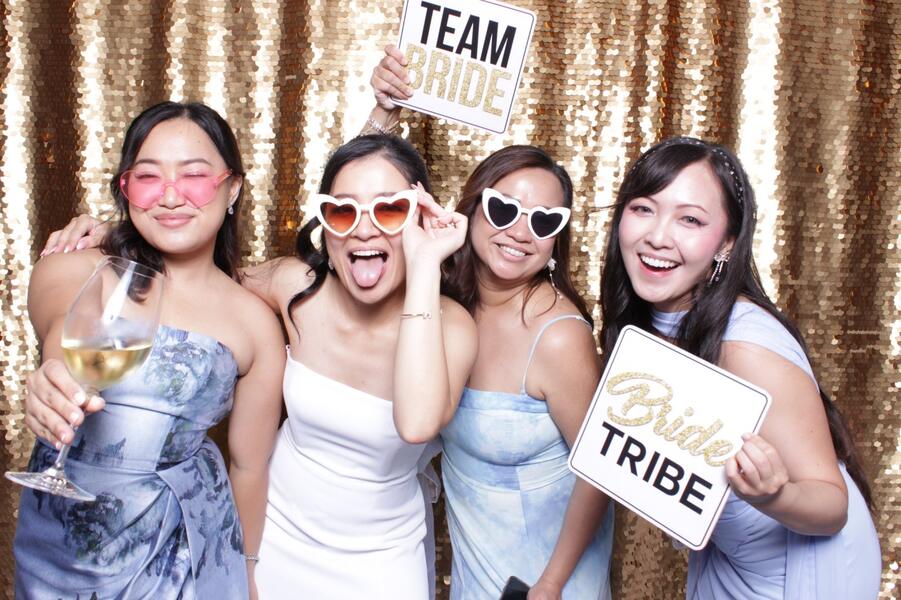 Bridesmaids with props
