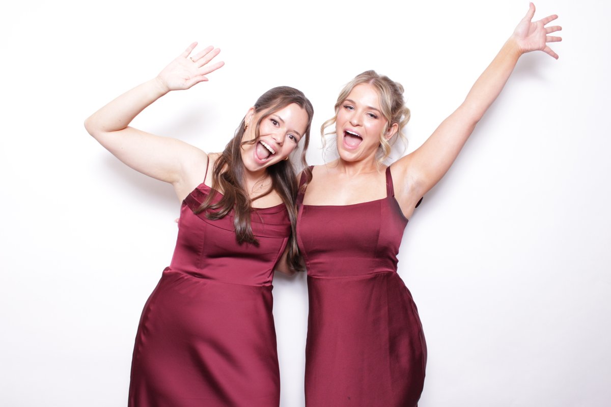 Bridesmaids celebrating at a wedding photo booth